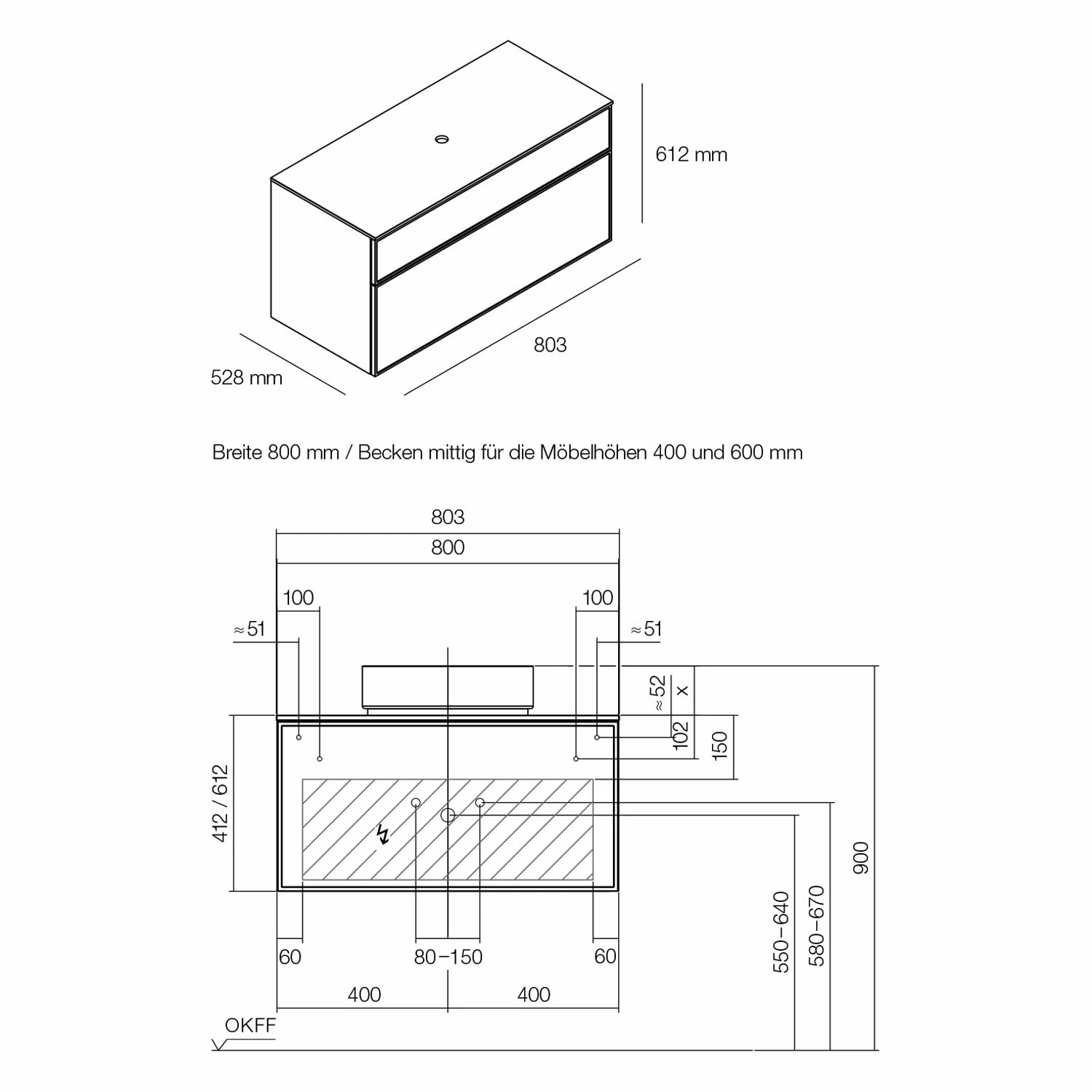 Alape Arkta Möbelmodul Mit Trägerplatte 80 Cm, Beckenposition Mittig 2 Alape Arkta Möbelmodul Mit Trägerplatte 80 Cm, Beckenposition Mittig – Bild 2