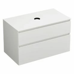 Burgbad Lin20 Waschtischunterschrank Mit Konsolenplatte 100 Cm, 2 Auszüge, Beckenausschnitt Mittig