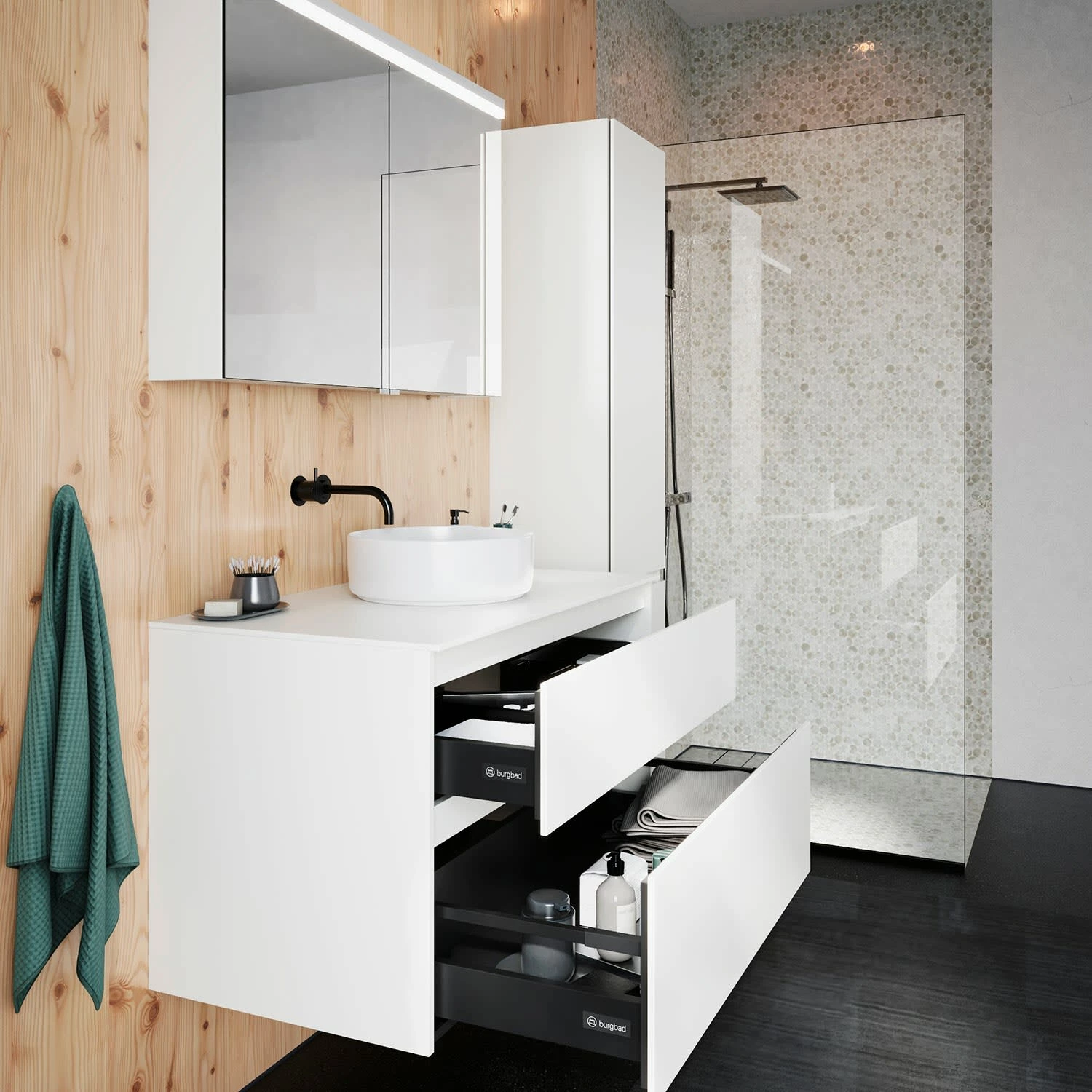 Burgbad Lin20 Waschtischunterschrank Mit Konsolenplatte 100 Cm, 2 Auszüge, Beckenausschnitt Mittig 8 Burgbad Lin20 Waschtischunterschrank Mit Konsolenplatte 100 Cm, 2 Auszüge, Beckenausschnitt Mittig – Bild 8