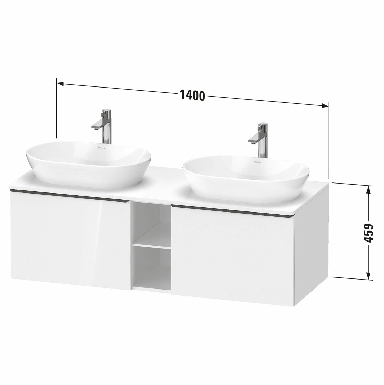 Duravit D-Neo Waschtischunterbau Wandhängend, 2 Auszüge, Konsole Mit 2 Ausschnitten, 140 Cm 4 Duravit D-Neo Waschtischunterbau Wandhängend, 2 Auszüge, Konsole Mit 2 Ausschnitten, 140 Cm – Bild 4
