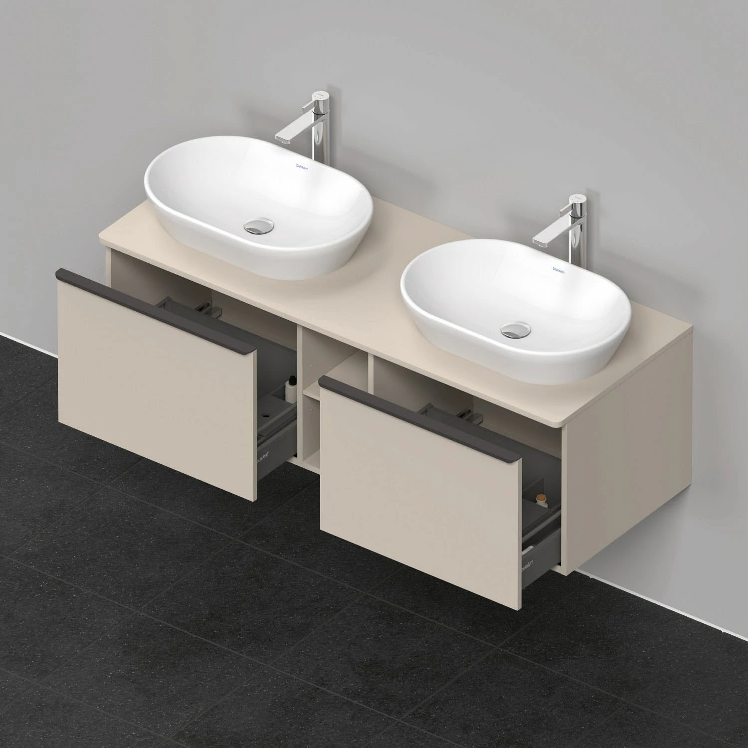 Duravit D-Neo Waschtischunterbau Wandhängend, 2 Auszüge, Konsole Mit 2 Ausschnitten, 140 Cm 2 Duravit D-Neo Waschtischunterbau Wandhängend, 2 Auszüge, Konsole Mit 2 Ausschnitten, 140 Cm – Bild 2