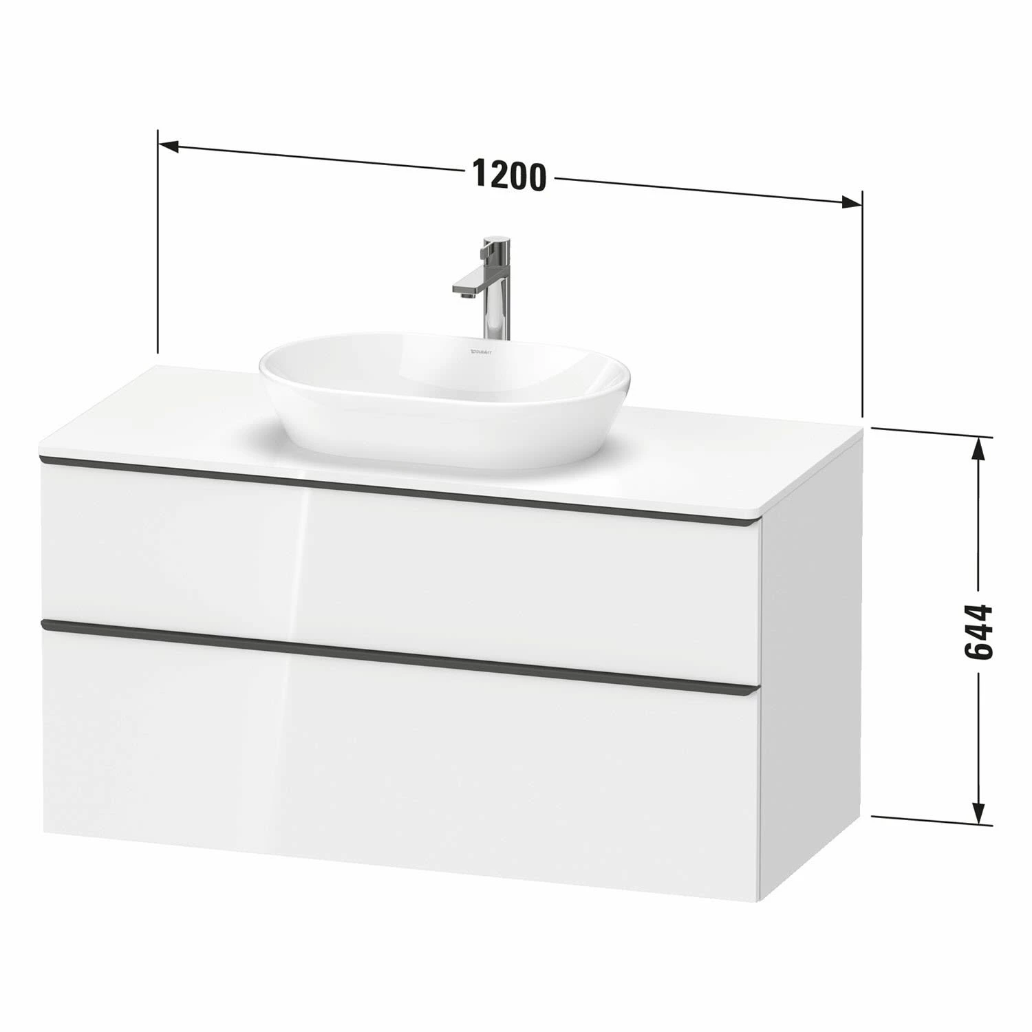 Duravit D-Neo Konsolenwaschtischunterbau 120 X 66,4 Cm, 2 Auszüge, Griff Edelstahl Gebürstet 2 Duravit D-Neo Konsolenwaschtischunterbau 120 X 66,4 Cm, 2 Auszüge, Griff Edelstahl Gebürstet – Bild 2
