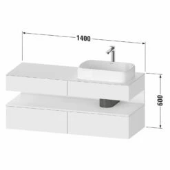 Duravit Qatego Konsolenwaschtischunterbau Mit Ausschnitt Rechts 140 X 60 Cm, 4 Auszüge, Mit LED Beleuchtung
