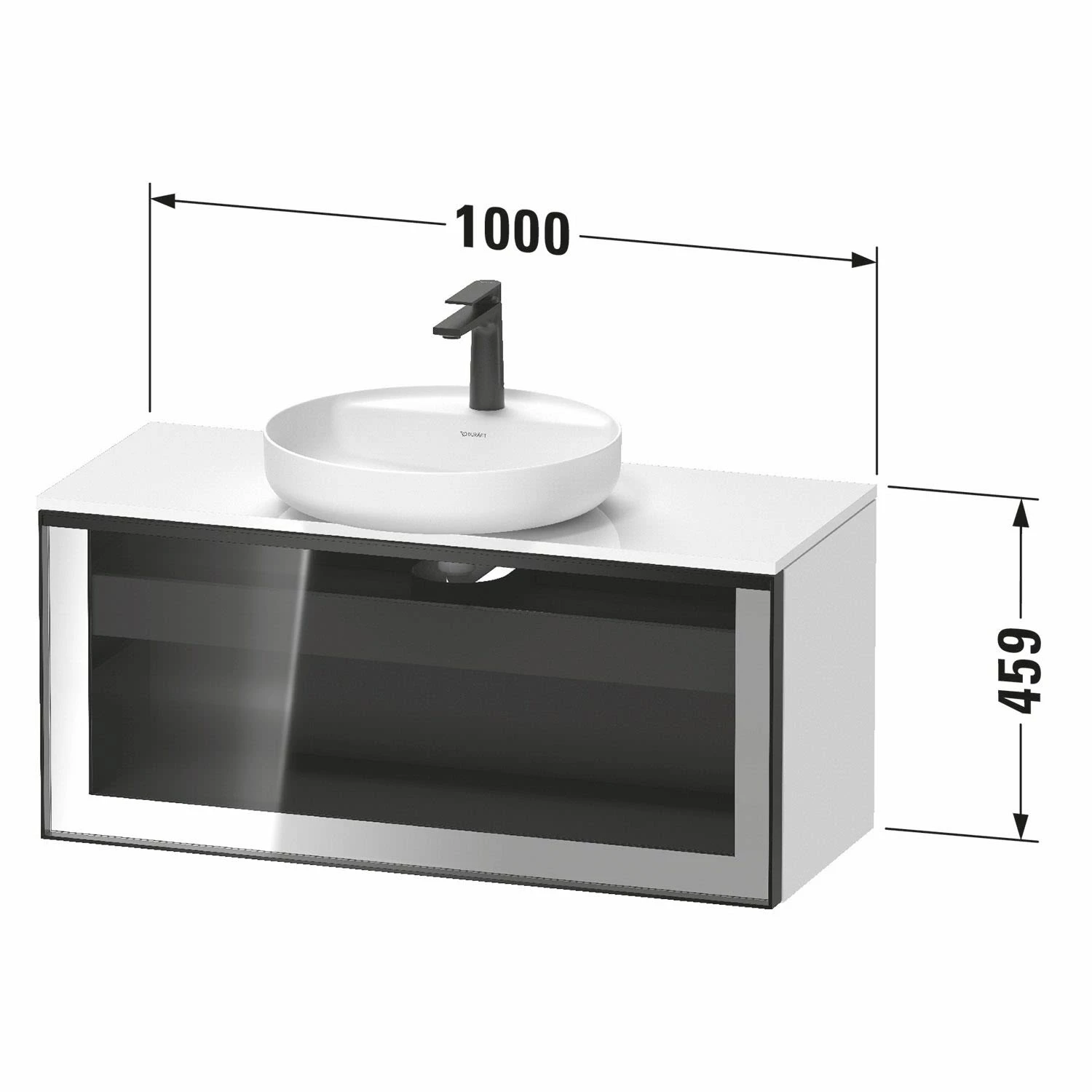 Duravit Vitrium Konsolenwaschtischunterbau Mit Ausschnitt 100 X 45,9 Cm, Mit Glasfront, Griff Graphit 1 Duravit Vitrium Konsolenwaschtischunterbau Mit Ausschnitt 100 X 45,9 Cm, Mit Glasfront, Griff Graphit