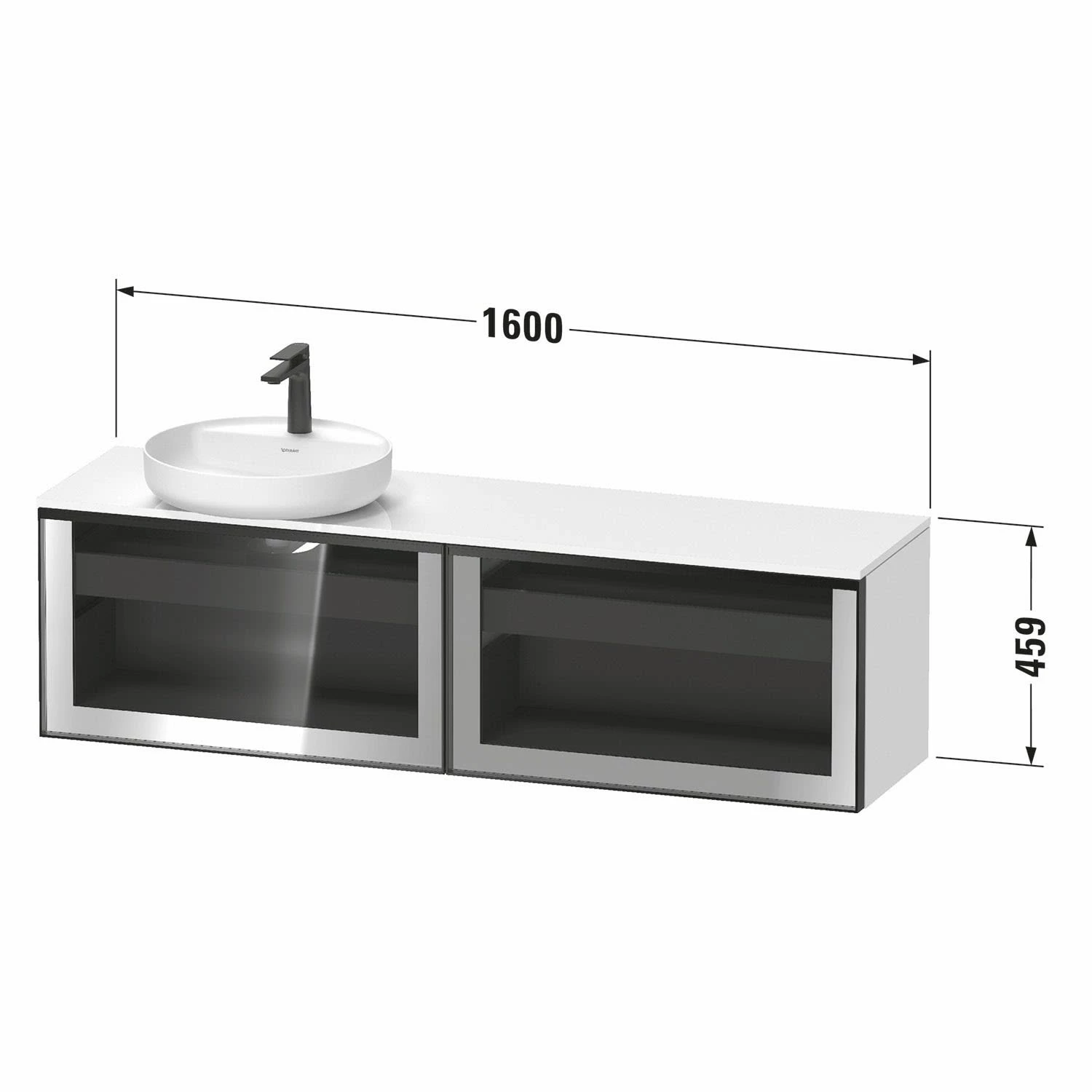 Duravit Vitrium Konsolenwaschtischunterbau Mit Ausschnitt Links 160 X 45,9 Cm, Mit Glasfront, Griff Graphit, Mit LED Licht 1 Duravit Vitrium Konsolenwaschtischunterbau Mit Ausschnitt Links 160 X 45,9 Cm, Mit Glasfront, Griff Graphit, Mit LED Licht