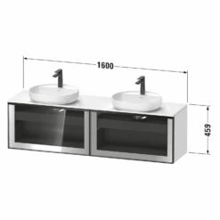 Duravit Vitrium Konsolenwaschtischunterbau Mit Ausschnitt Links Und Rechts 160 X 45,9 Cm, Mit Glasfront, Griff Weiß -KEUCO Verkauf duravit vitrium badmoebel konsolenwaschtischunterbauten mit ausschnitt 12321370