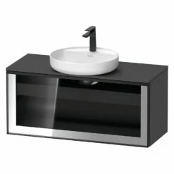 Duravit Vitrium Konsolenwaschtischunterbau Mit Ausschnitt 100 X 45,9 Cm, Mit Glasfront, Griff Graphit, Mit LED Licht