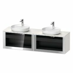 Duravit Vitrium Konsolenwaschtischunterbau Mit Ausschnitt Links Und Rechts 160 X 45,9 Cm, Mit Glasfront, Griff Weiß