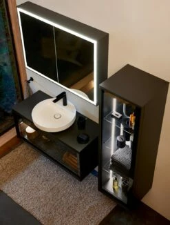 Duravit Vitrium Konsolenwaschtischunterbau Mit Ausschnitt 100 X 45,9 Cm, Mit Glasfront, Griff Graphit, Mit LED Licht -KEUCO Verkauf duravit vitrium badmoebel konsolenwaschtischunterbauten mit ausschnitt 12321478