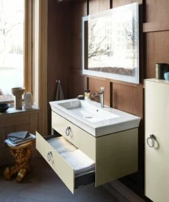 Duravit White Tulip Konsolenwaschtischunterbau Mit Ausschnitt Rechts 130 X 40,8 Cm, 1 Auszug, Grifflos, Mit Zusatzmodul "I" -KEUCO Verkauf duravit white tulip badmoebel waschtischunterbauten konsolenwaschtischunterbau 8472013