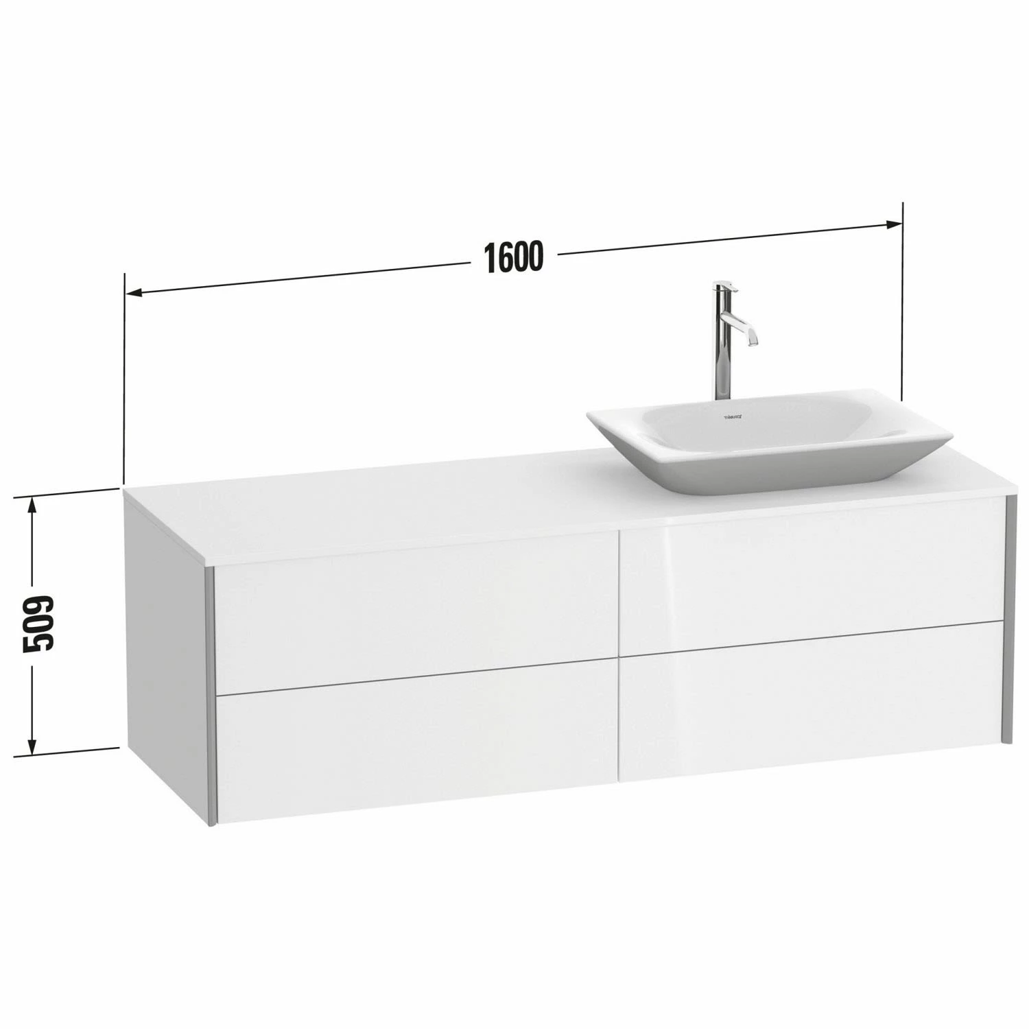 Duravit XViu Waschtischunterbau 160 Cm, Mit 4 Auszügen, Ausschnitt Rechts, Mit Zusatzmodul "H" 2 Duravit XViu Waschtischunterbau 160 Cm, Mit 4 Auszügen, Ausschnitt Rechts, Mit Zusatzmodul "H" – Bild 2