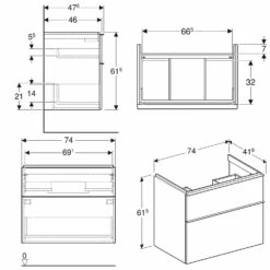 Geberit ICon Unterschrank Für Waschtisch 75 Cm, Mit 2 Schubladen