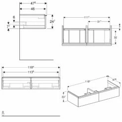Geberit ICon Unterschrank Für Doppelwaschtisch 120 Cm, Mit 2 Schubladen