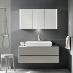 Burgbad Cube Spiegelschrank Mit LED-Beleuchtung 120,8 Cm, 3 Spiegeltüren, Version Links