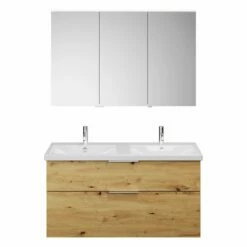 Burgbad Eqio Möbelkombination Inkl. Keramik-Doppelwaschtisch 123 Cm, Doppeltür Spiegelschrank Links, Mit Griff G0146