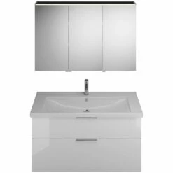 Burgbad Eqio Möbelkombination Inkl. Keramik-Waschtisch 123 Cm, Doppeltür Spiegelschrank Links, Mit Griff G0146