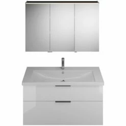 Burgbad Eqio Möbelkombination Inkl. Keramik-Waschtisch 123 Cm, Doppeltür Spiegelschrank Links, Mit Griff G0200