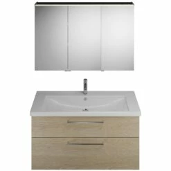 Burgbad Eqio Möbelkombination Inkl. Keramik-Waschtisch 123 Cm , Doppeltür Spiegelschrank Links, Mit Stangengriff P95