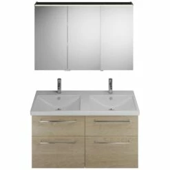 Burgbad Eqio Möbelkombination Inkl. Keramik-Doppelwaschtisch 123 Cm, Doppeltür Spiegelschrank Links, Mit Stangengriff P95