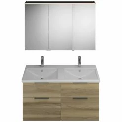 Burgbad Eqio Möbelkombination Inkl. Keramik-Doppelwaschtisch 123 Cm, Doppeltür Spiegelschrank Links, Mit Griff G0200