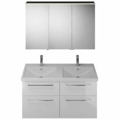Burgbad Eqio Möbelkombination Inkl. Keramik-Doppelwaschtisch, Doppeltür Spiegelschrank 123 Cm Rechts, Mit Stangengriff P95