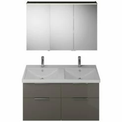 Burgbad Eqio Möbelkombination Inkl. Keramik-Doppelwaschtisch 123 Cm, Doppeltür Spiegelschrank Rechts, Mit Griff G0146