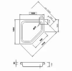 Caribia Corner 100x15 5-Eck-Duschwanne 100 X 100 X 15 Cm