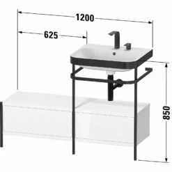 Duravit Happy D.2 Plus C-bonded Waschtisch Mit 1 Hahnloch, 120 X 49 Cm, Mit 2 Schubkästen Und Anbau Links