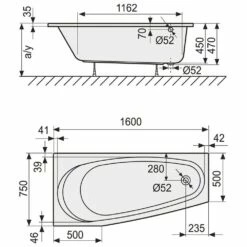DUSCHOLUX Piccolo 163 Kleinraum Badewanne Einbau Ecke Links -KEUCO Verkauf hersteller duscholux badewannen raumsparwannen piccolo 163 943432