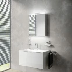 Emco Asis Flat LED Lichtspiegelschrank 60 Cm, Mit 2 Türen Und Mit Waschtischbeleuchtung