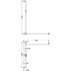 HEWI System 900 Duschhandlauf Mit Verschiebbarer Brausehalterstange Rechts, 96,5 Cm