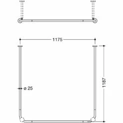 HEWI System 900 Vorhangstange U-förmig, Für Duschwanne 120 X 120 Cm