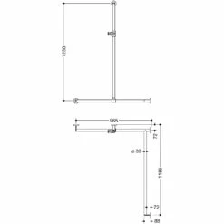 HEWI System 900 Duschhandlauf Mit Verschiebbarer Brausehalterstange Rechts, 125 X 8,8 Cm