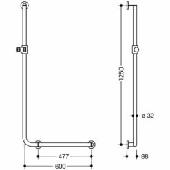 HEWI System 900 Winkelgriff Mit Brausehalter 60 Cm, Rechts