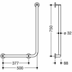 HEWI System 900 Winkelgriff, 75 Cm, Links
