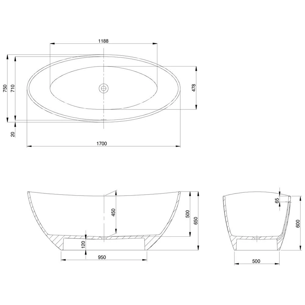 Hoesch Namur Oval-Badewanne 170 X 75 Cm Freistehend 3 Hoesch Namur Oval-Badewanne 170 X 75 Cm Freistehend – Bild 3