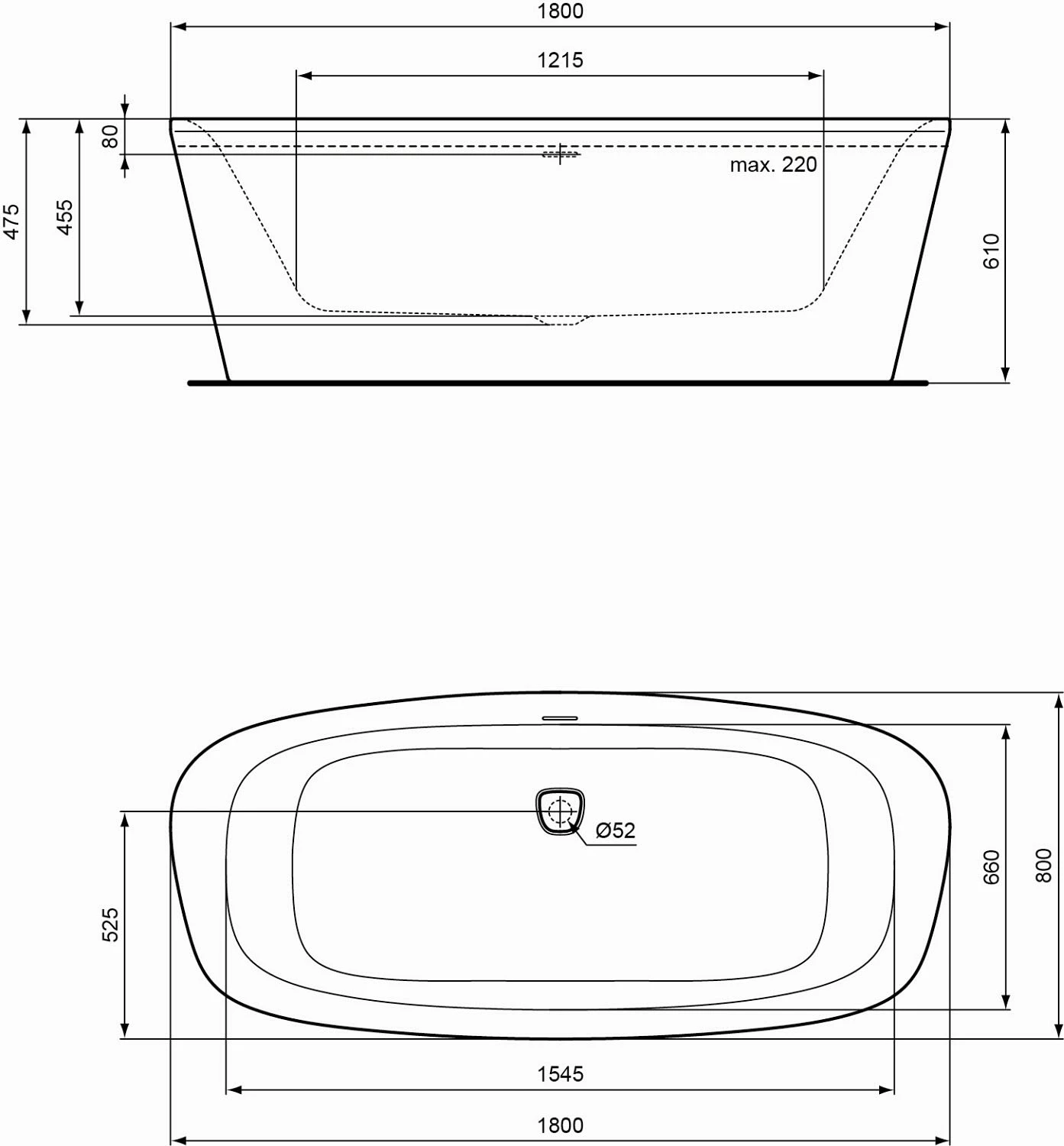 Ideal Standard Dea Freistehende Körperform-Badewanne 180 X 80 Cm, Inkl. Ab- Und Überlauflaufgarnitur 2 Ideal Standard Dea Freistehende Körperform-Badewanne 180 X 80 Cm, Inkl. Ab- Und Überlauflaufgarnitur – Bild 2