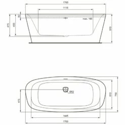 Ideal Standard Dea Freistehende Körperform-Badewanne 170 X 75 Cm -KEUCO Verkauf hersteller ideal standard badewannen premium koerperform 1403612