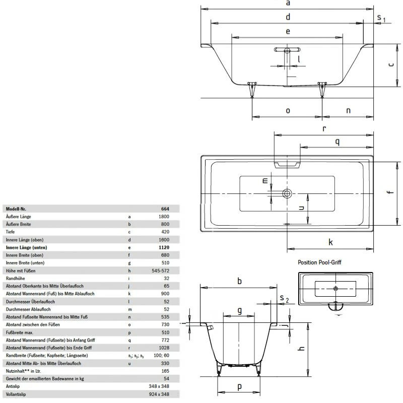 Kaldewei Puro Duo 664 Badewanne 180 X 80 Cm, Rechteckig Mit Schwalleinlauf Inkl. Integriertem Überlauf Und Versenkbarem Brauseschlauch 2 Kaldewei Puro Duo 664 Badewanne 180 X 80 Cm, Rechteckig Mit Schwalleinlauf Inkl. Integriertem Überlauf Und Versenkbarem Brauseschlauch – Bild 2