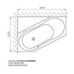 Koralle T200 6-Eckbadewanne 205 L, Überlauf Hinten