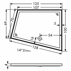 Polypex Ego 125 Asymmetrische Duschwanne, Rechts