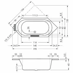 Repabad Alicante 190 N Sechseck-Badewanne Mit Griffbohrung