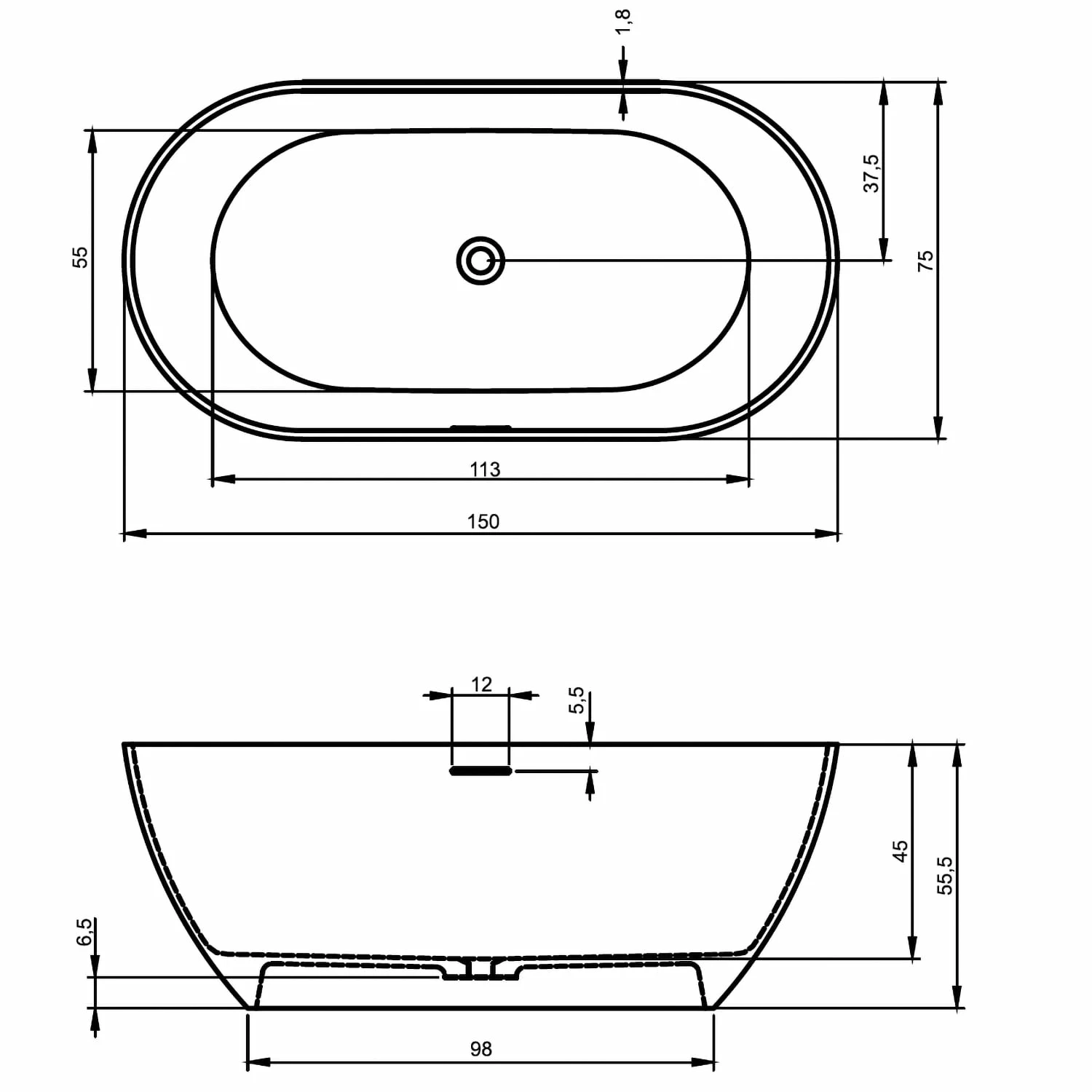 Riho Bilbao Freistehende Badewanne 150 X 75 Cm 4 Riho Bilbao Freistehende Badewanne 150 X 75 Cm – Bild 4