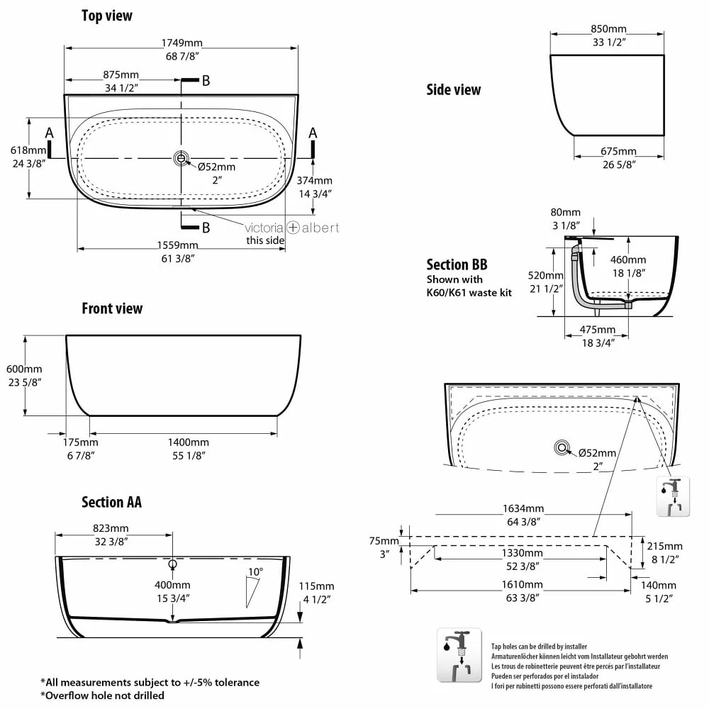 Victoria & Albert Eldon Freistehende Badewanne, Mit Überlauf 4 Victoria & Albert Eldon Freistehende Badewanne, Mit Überlauf – Bild 4