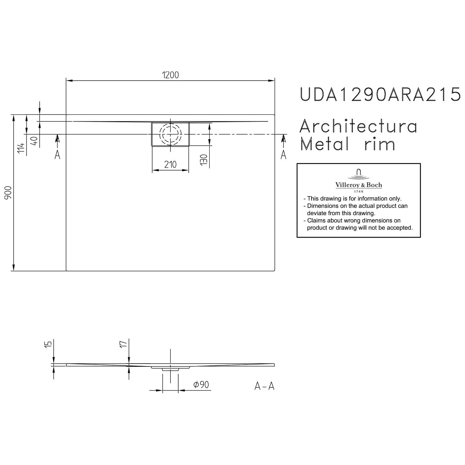 Villeroy & Boch Architectura Metalrim Duschwanne 120 X 90 X 1,5 Cm 4 Villeroy & Boch Architectura Metalrim Duschwanne 120 X 90 X 1,5 Cm – Bild 4