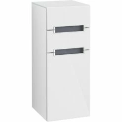 Villeroy & Boch Subway 2.0 Seitenschrank 35,4 Cm Anschlag Links, Abdeckplatte Glas Weiß, Griffe Silberfarbig Matt
