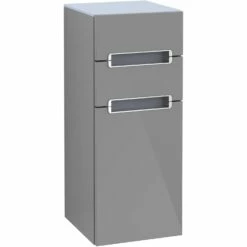 Villeroy & Boch Subway 2.0 Seitenschrank 35,4 Cm Anschlag Rechts, Abdeckplatte Glas Silbergrau, Griffe Silberfarbig Matt
