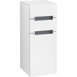 Villeroy & Boch Subway 2.0 Seitenschrank 35,4 Cm Anschlag Rechts, Abdeckplatte Glas Weiß, Griffe Silberfarbig Matt