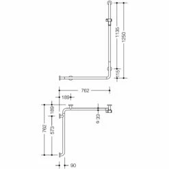 HEWI Serie 805 Classic Duschhandlauf Mit Brausehalterstange 125 X 76,2/76,2 Cm, Ausführung Links