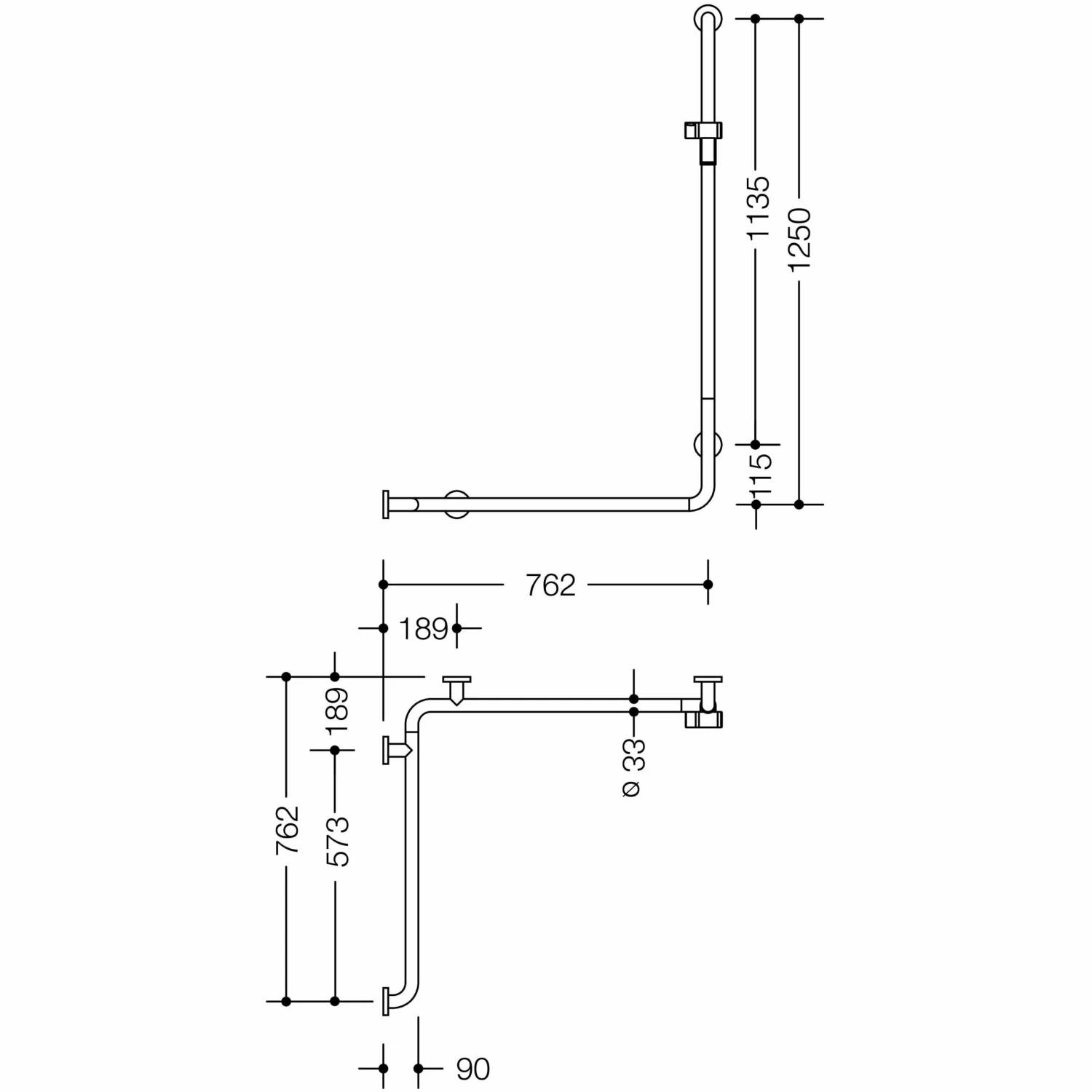 HEWI Serie 805 Classic Duschhandlauf Mit Brausehalterstange 125 X 76,2/76,2 Cm, Ausführung Links 1 HEWI Serie 805 Classic Duschhandlauf Mit Brausehalterstange 125 X 76,2/76,2 Cm, Ausführung Links